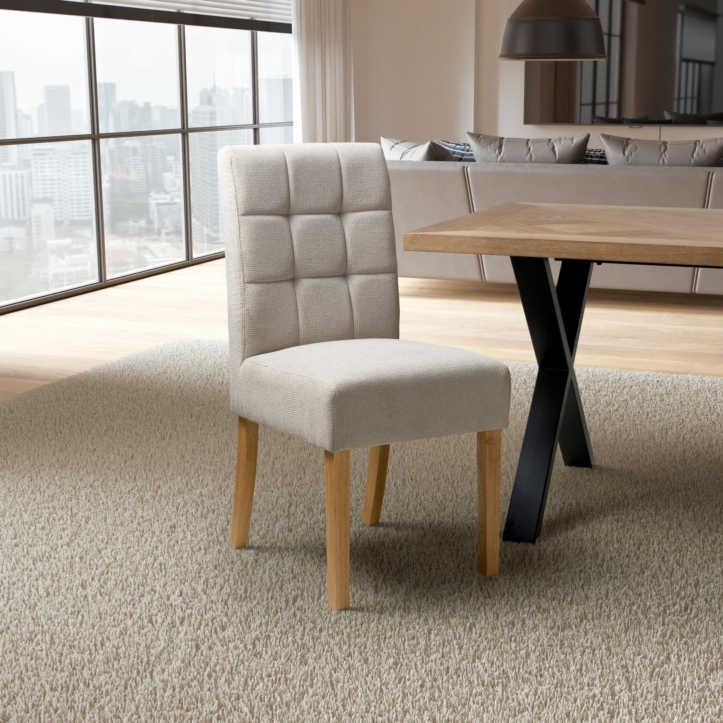 Moseley Waffle Flax Effect Natural Dining Chair in Natural Legs (Set of Two)