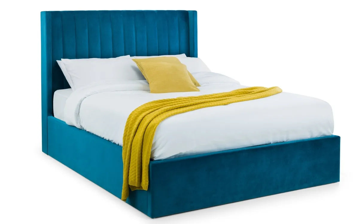 Langham Scalloped Headboard Storage Bed 135cm Double - Teal Julian Bowen