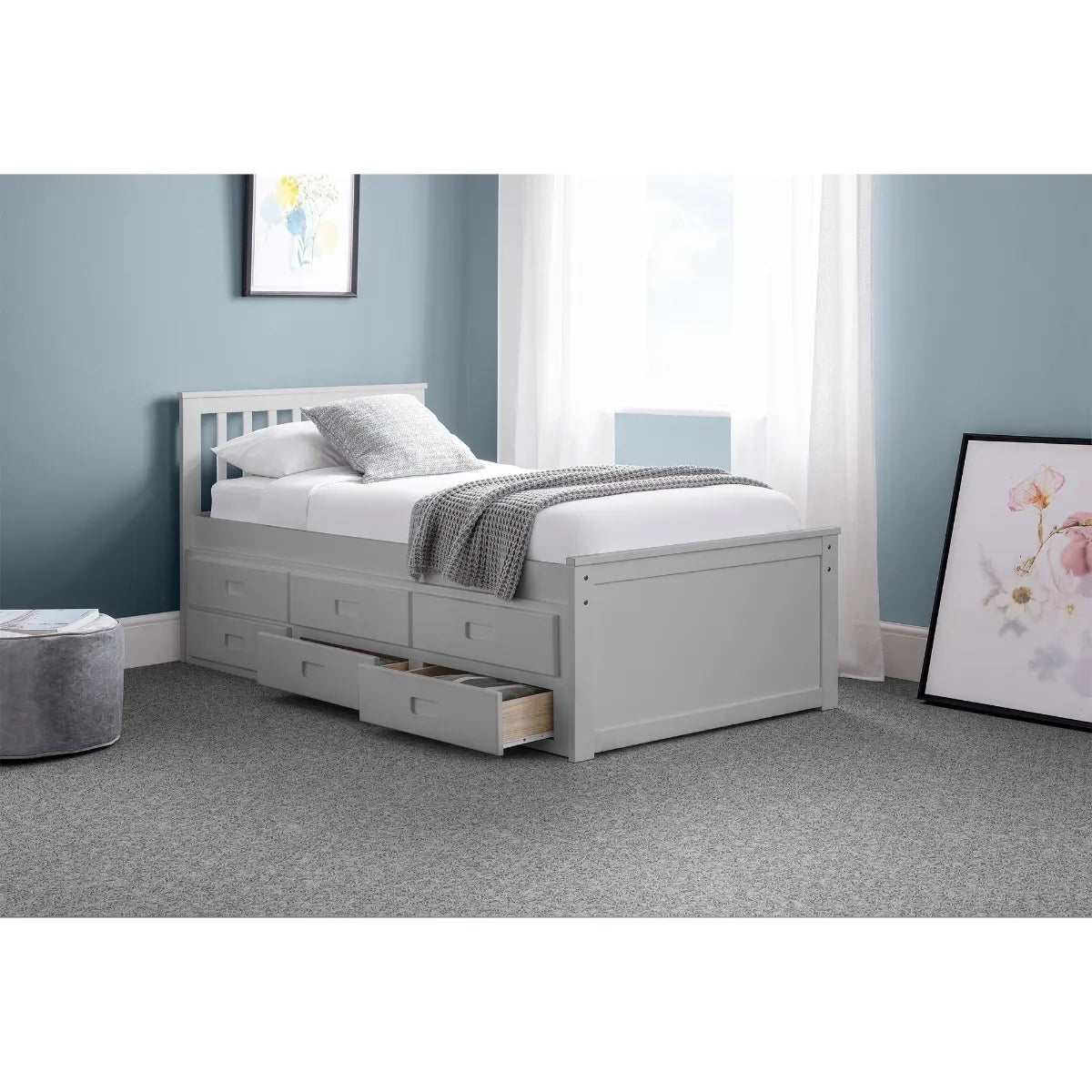 Maisie Bed with Underbed and Drawers - Light Grey Julian Bowen