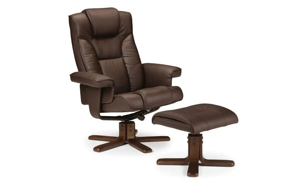 Malmo Swivel Recliner & Stool Brown Julian Bowen