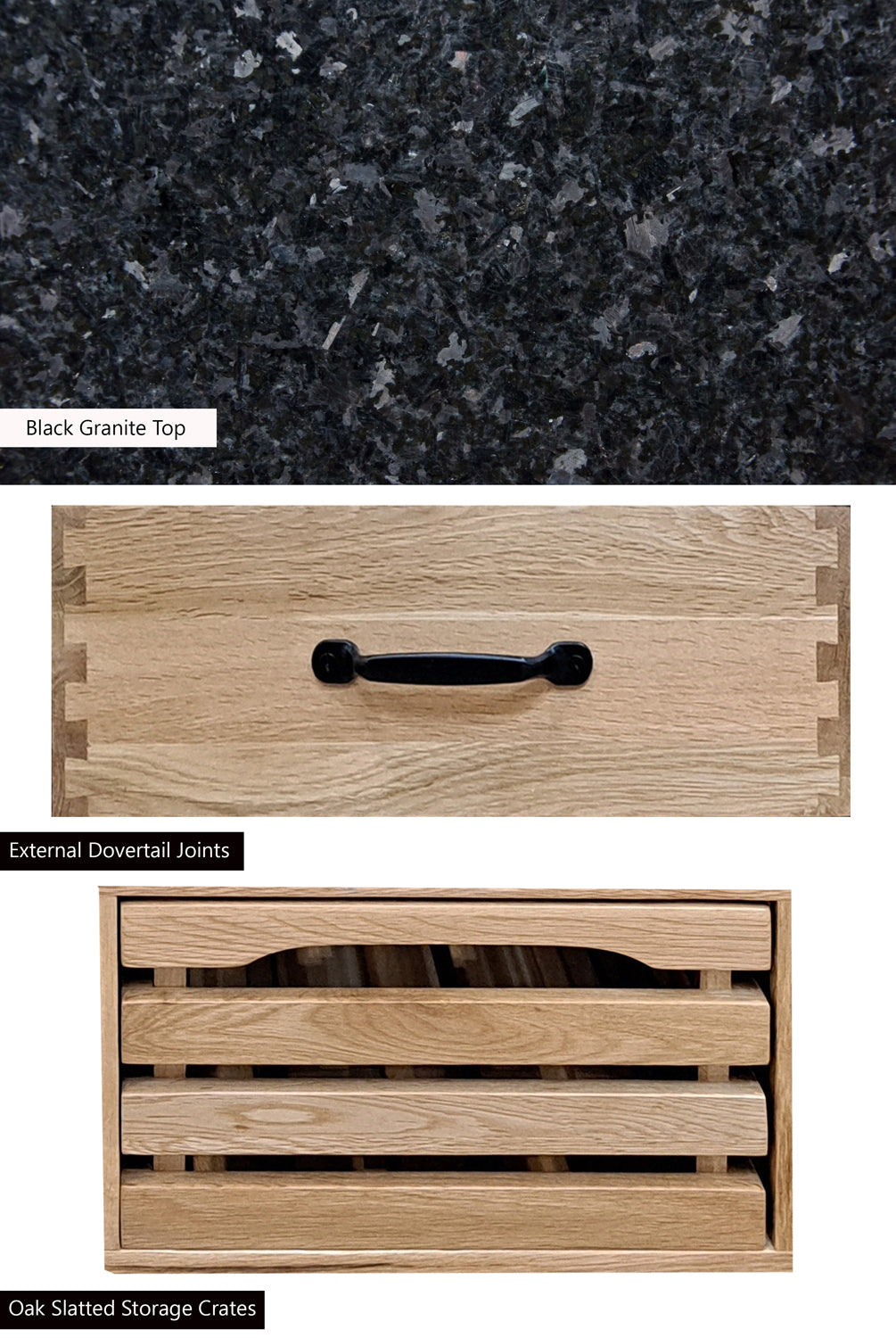 Kitchen Island (Oak) Four Drawer With Black Granite Top Baumhaus