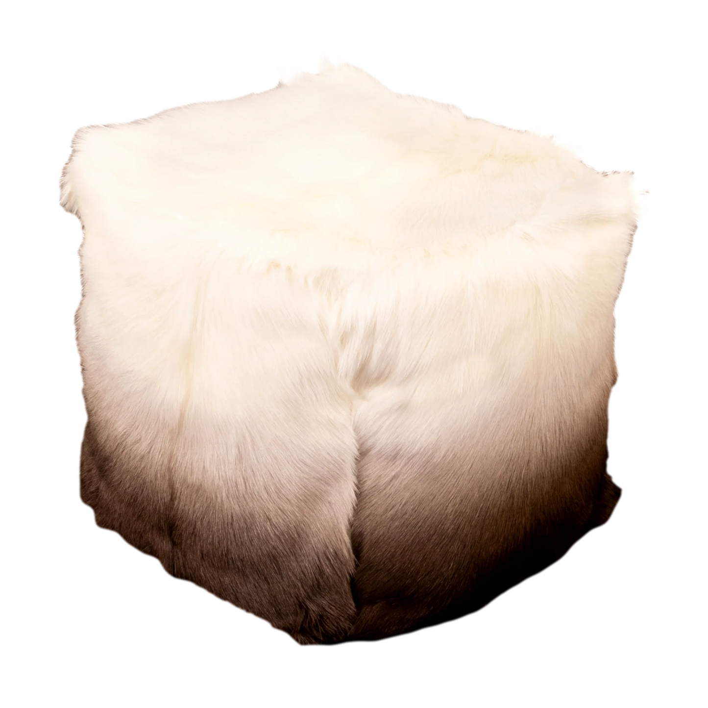 Ivory/Brown Goatskin Ombre Pouffe - Oakavia
