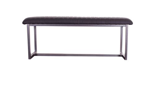 Vintage Black Leather Dining Bench - Oakavia