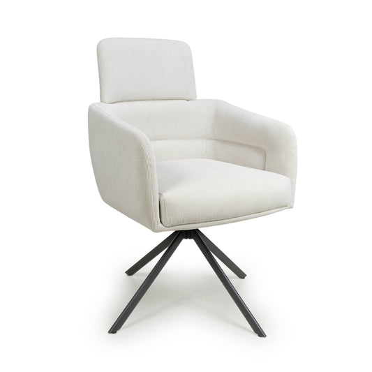 Polaris Corduroy White Swivel Chair
