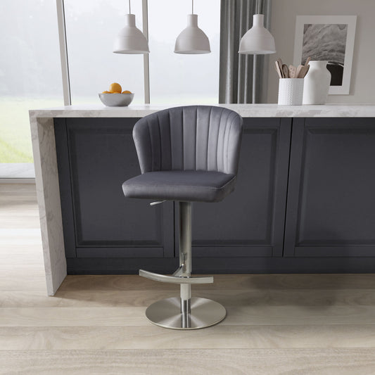 Sigma Brushed Velvet Grey Bar Stool