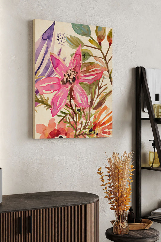 Happy Flowers Collection B Wood Art Print - Oakavia