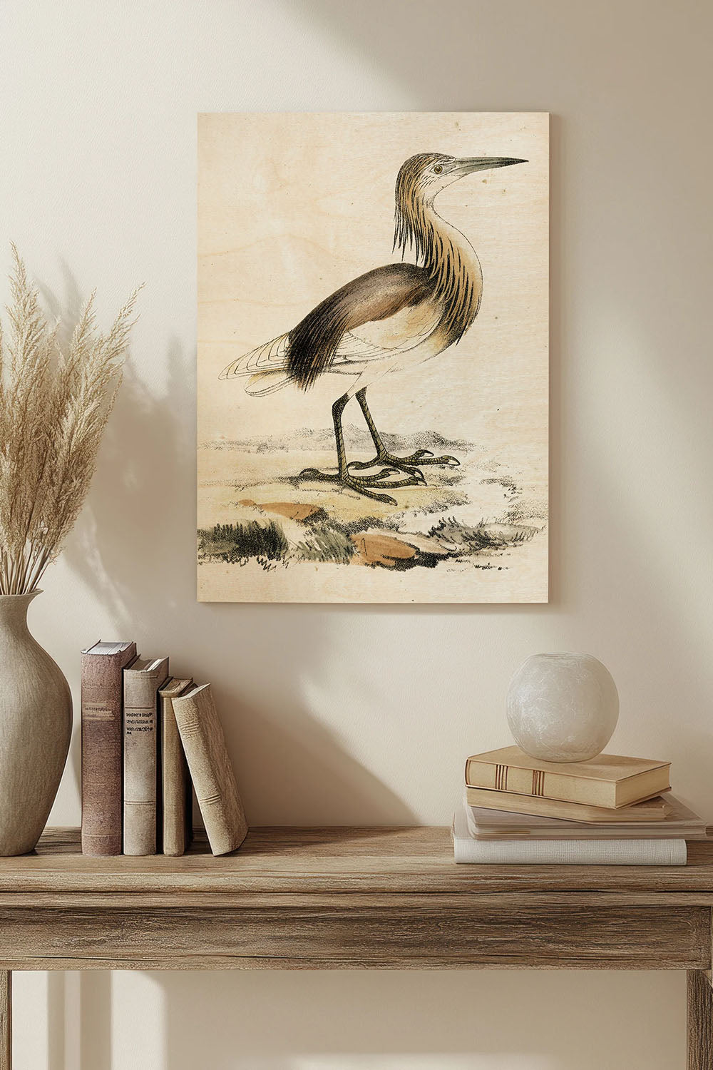 Antique Heron I Wood Art Print - Oakavia