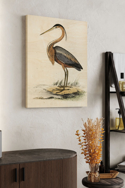 Antique Heron II Wood Art Print - Oakavia