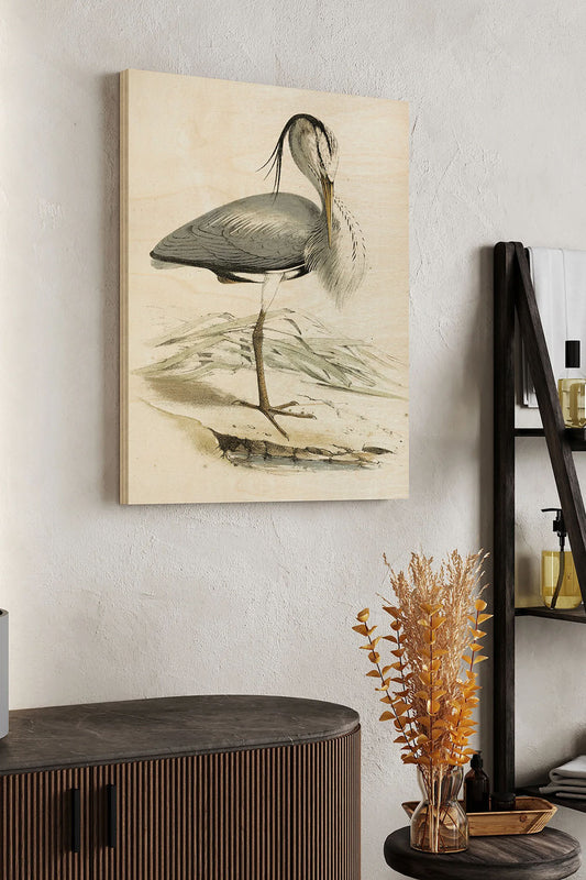 Antique Heron IV Wood Art Print - Oakavia