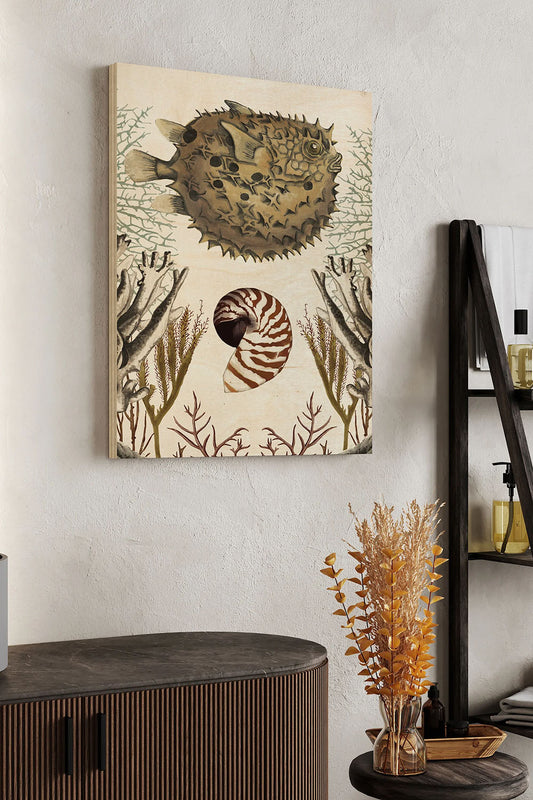Antiquarian Menagerie - Puffer Fish Wood Art Print - Oakavia
