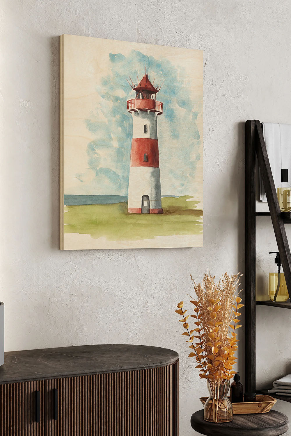 Watercolor Lighthouse II Wood Art Print - Oakavia