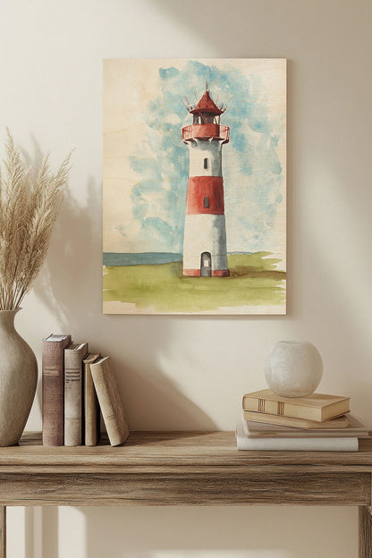 Watercolor Lighthouse II Wood Art Print - Oakavia