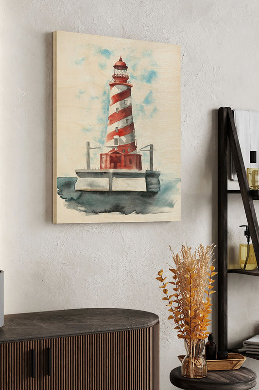 Watercolor Lighthouse IV Wood Art Print - Oakavia
