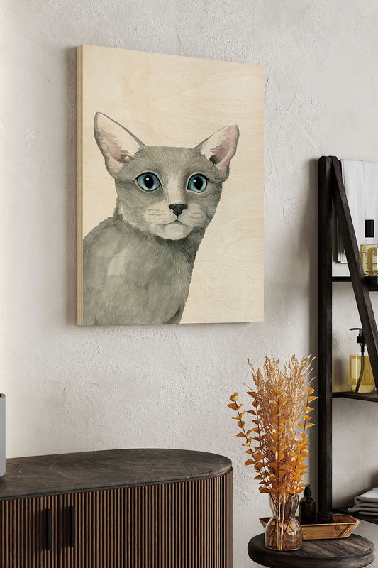 Cat Portrait I Wood Art Print - Oakavia
