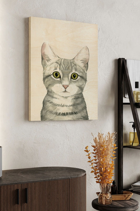 Cat Portrait III Wood Art Print - Oakavia