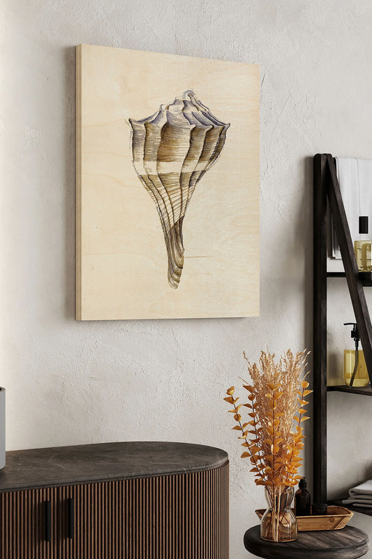Watercolor Seashell I Wood Art Print - Oakavia