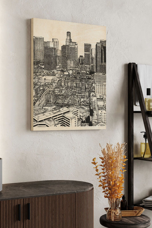 B&W US Cityscape-Los Angeles Wood Art Print - Oakavia