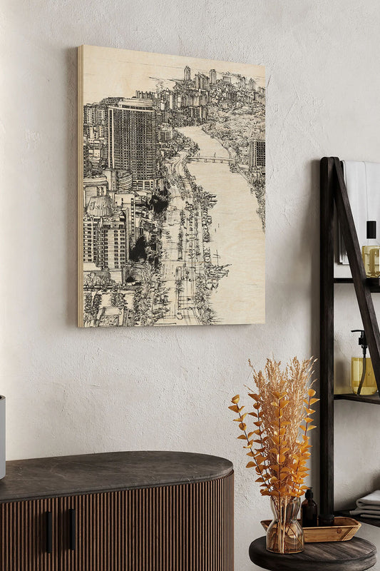 B&W US Cityscape-Miami Wood Art Print - Oakavia