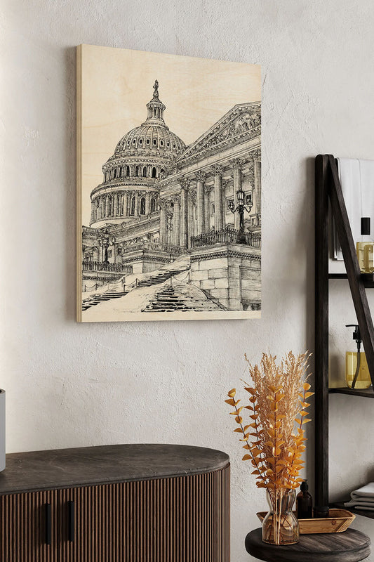 B&W US Cityscape-Washington DC Wood Art Print - Oakavia