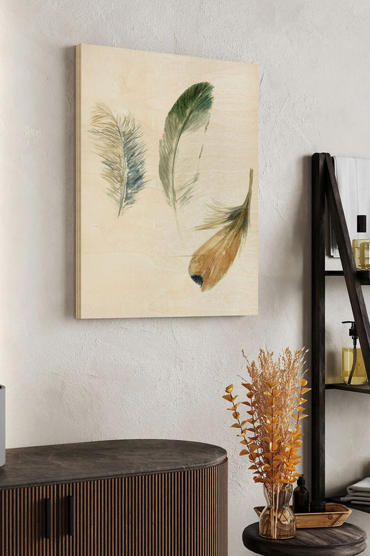 Watercolor Feathers II Wood Art Print - Oakavia