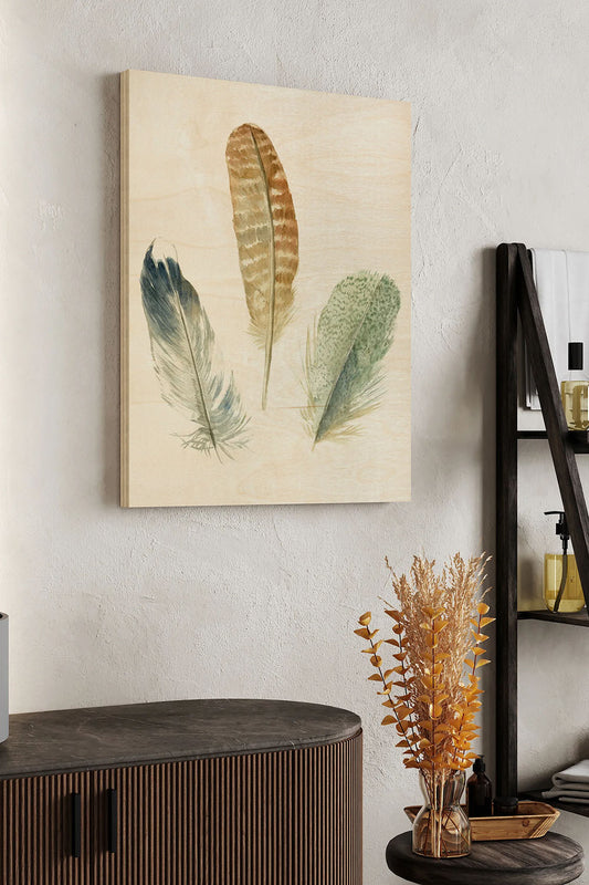 Watercolor Feathers IV Wood Art Print - Oakavia