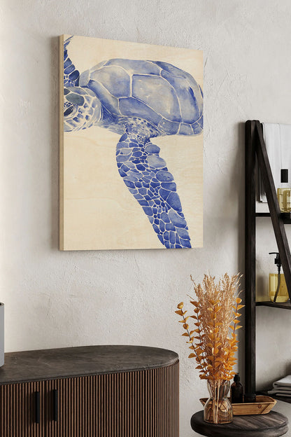 Ultramarine Sea Turtle I Wood Art Print - Oakavia