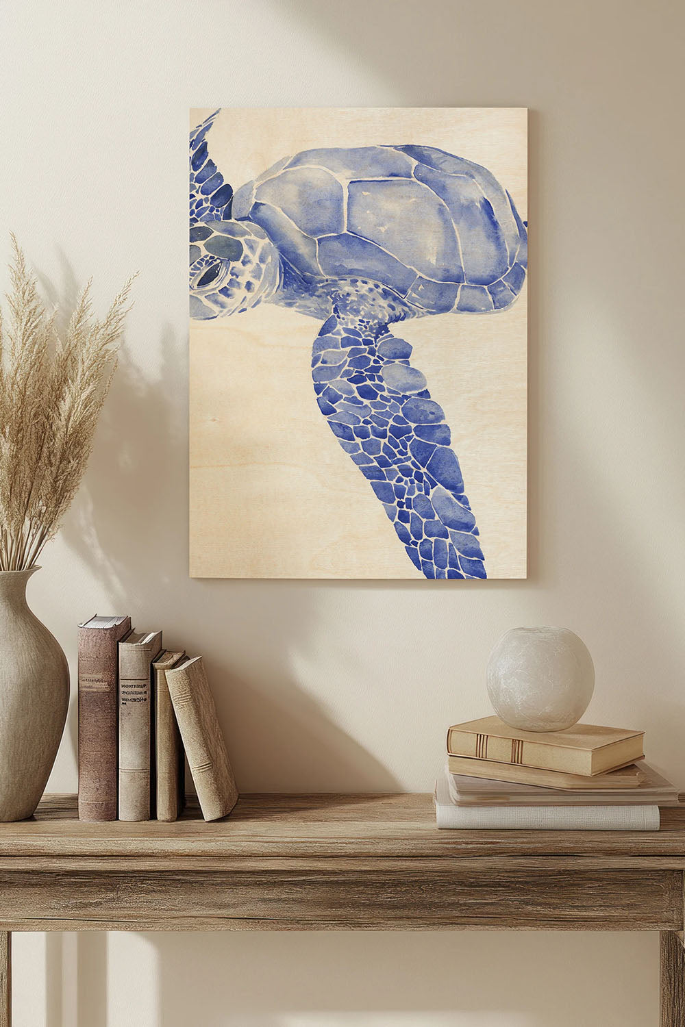 Ultramarine Sea Turtle I Wood Art Print - Oakavia