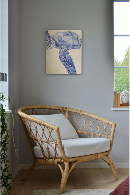 Ultramarine Sea Turtle I Wood Art Print - Oakavia