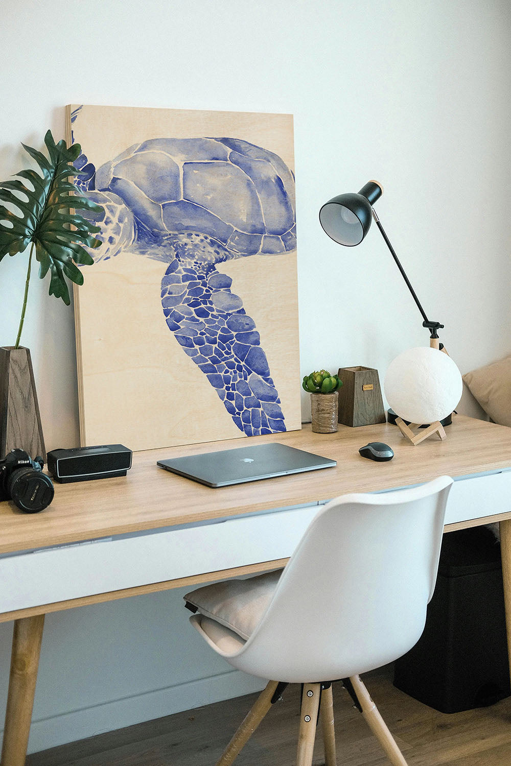 Ultramarine Sea Turtle I Wood Art Print - Oakavia