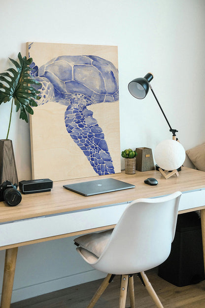 Ultramarine Sea Turtle I Wood Art Print - Oakavia