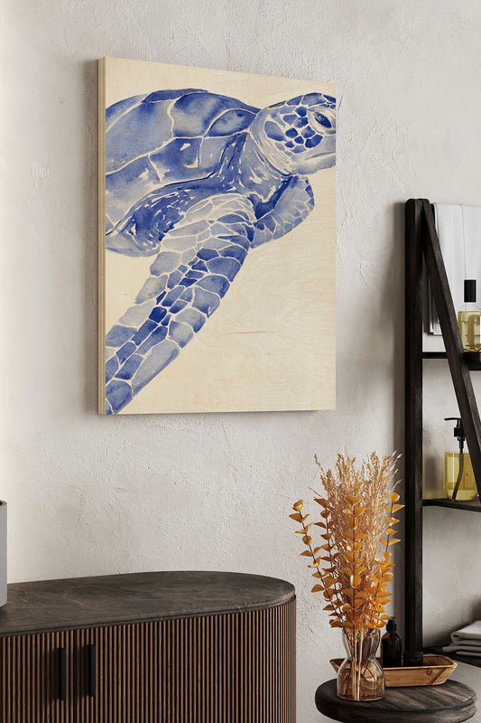 Ultramarine Sea Turtle II Wood Art Print - Oakavia