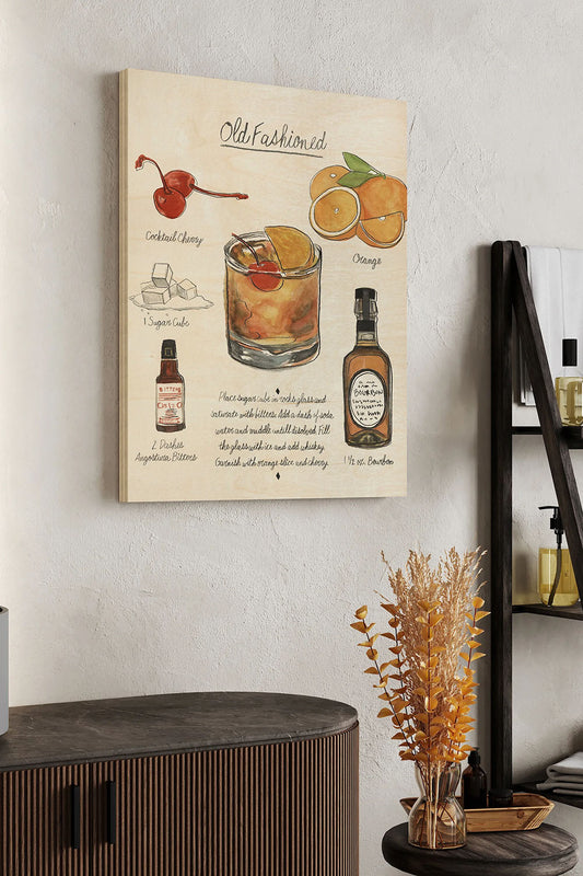 Classic Cocktail - Old Fashioned Wood Art Print - Oakavia