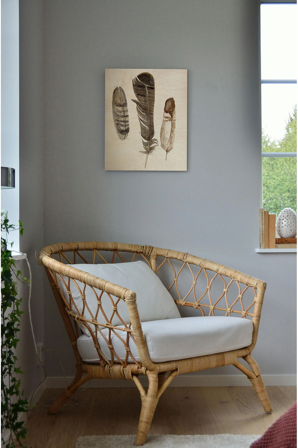Earthtone Feathers I Wood Art Print - Oakavia