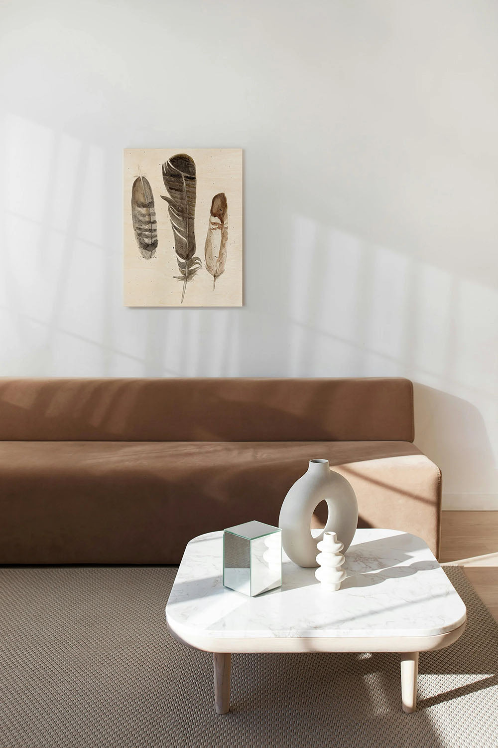 Earthtone Feathers I Wood Art Print - Oakavia
