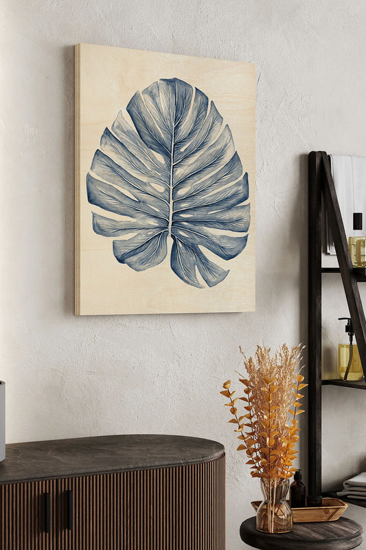 Indigo Tropical Leaves I Wood Art Print - Oakavia