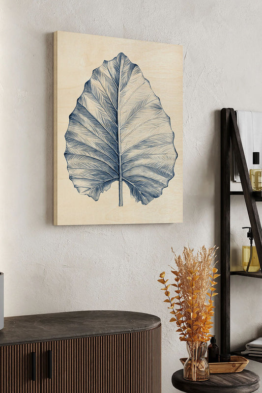 Indigo Tropical Leaves III Wood Art Print - Oakavia