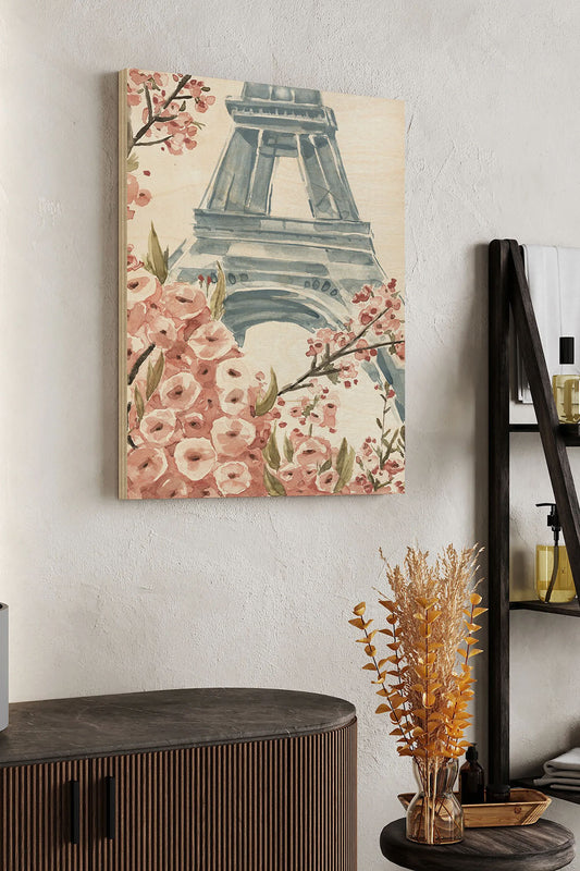 Paris Cherry Blossoms I Wood Art Print - Oakavia