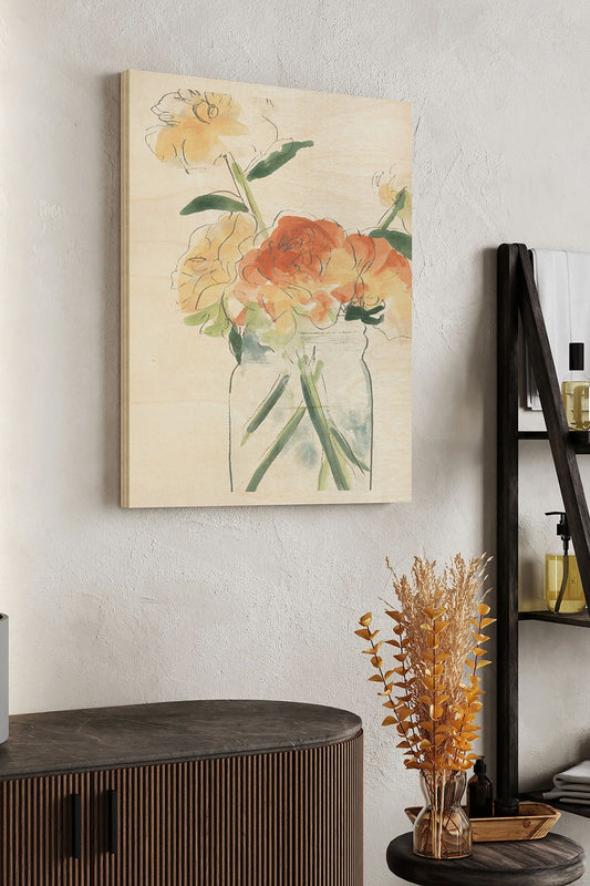 Soft Posy Sketch I Wood Art Print - Oakavia