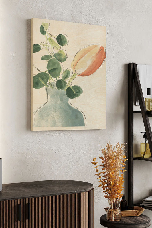 Soft Posy Sketch II Wood Art Print - Oakavia