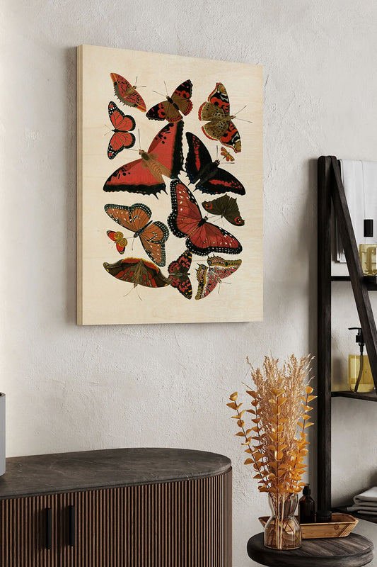 Red Butterfly Study Wood Art Print - Oakavia