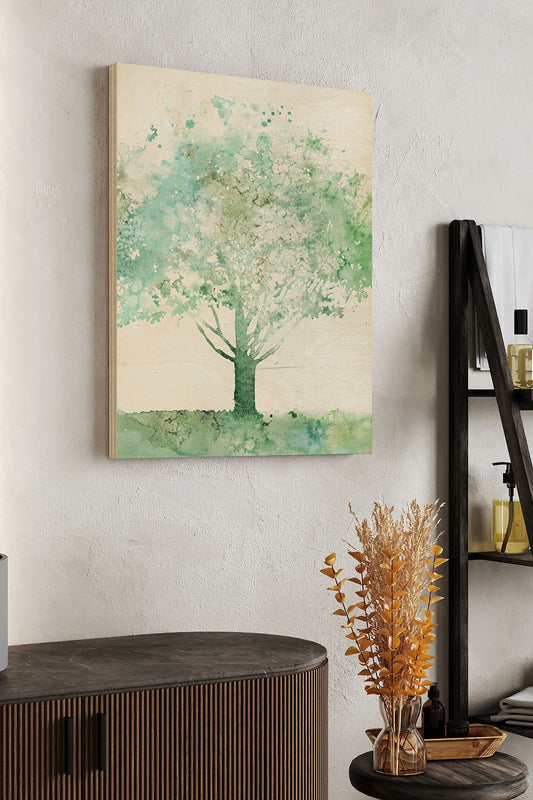 Aquamarine Tree I Wood Art Print - Oakavia