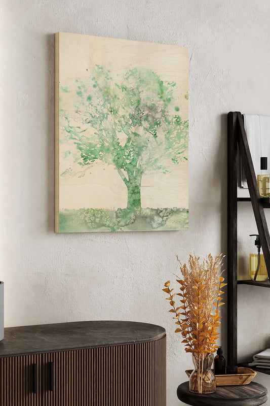 Aquamarine Tree II Wood Art Print - Oakavia
