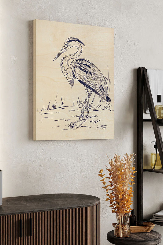 Indigo Heron I Wood Art Print - Oakavia