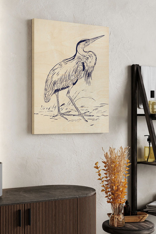 Indigo Heron II Wood Art Print - Oakavia