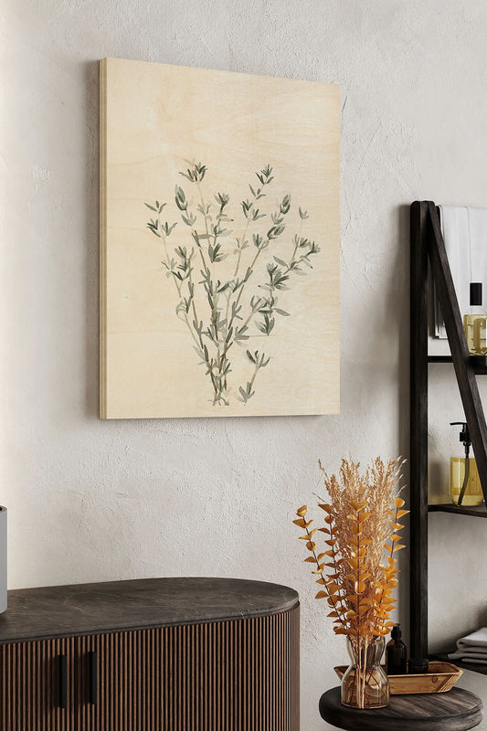 Delicate Sage Botanical III Wood Art Print - Oakavia