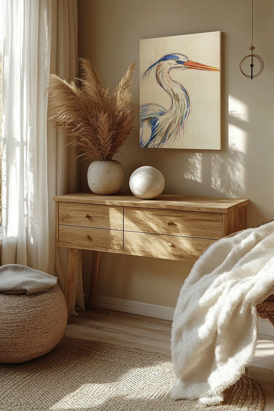 Heron's Glance I Wood Art Print - Oakavia
