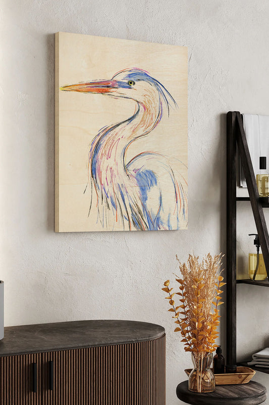 Heron's Glance II Wood Art Print - Oakavia