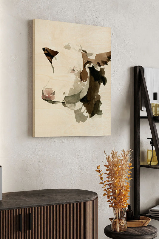 Watercolor Bovine II Wood Art Print - Oakavia