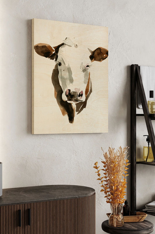 Watercolor Bovine III Wood Art Print - Oakavia