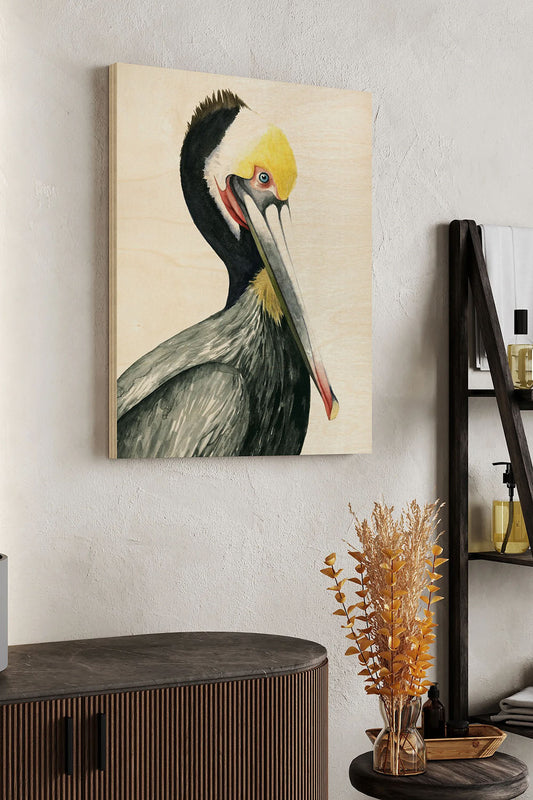 Watercolor Pelican I Wood Art Print - Oakavia
